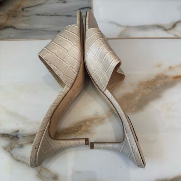 Nine West Women’s Croco Embossed Beige Mules Slides Heels Pumps Size 9.5 - Picture 5 of 9